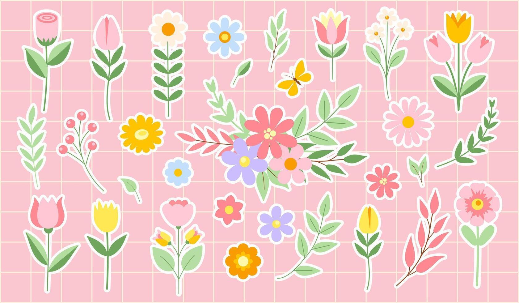 voorjaar bloemen stickers vector