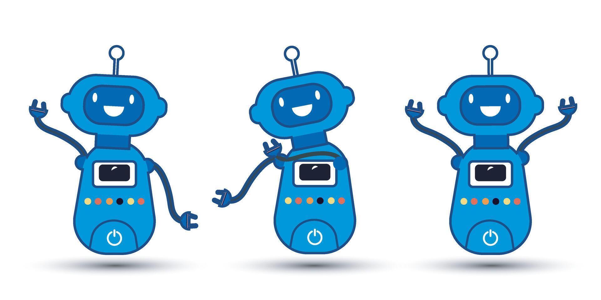 reeks van schattig illustraties van kunstmatig intelligentie- robot tekens in verschillend poses zwaaien, groet en gezegde Hallo. vector illustratie