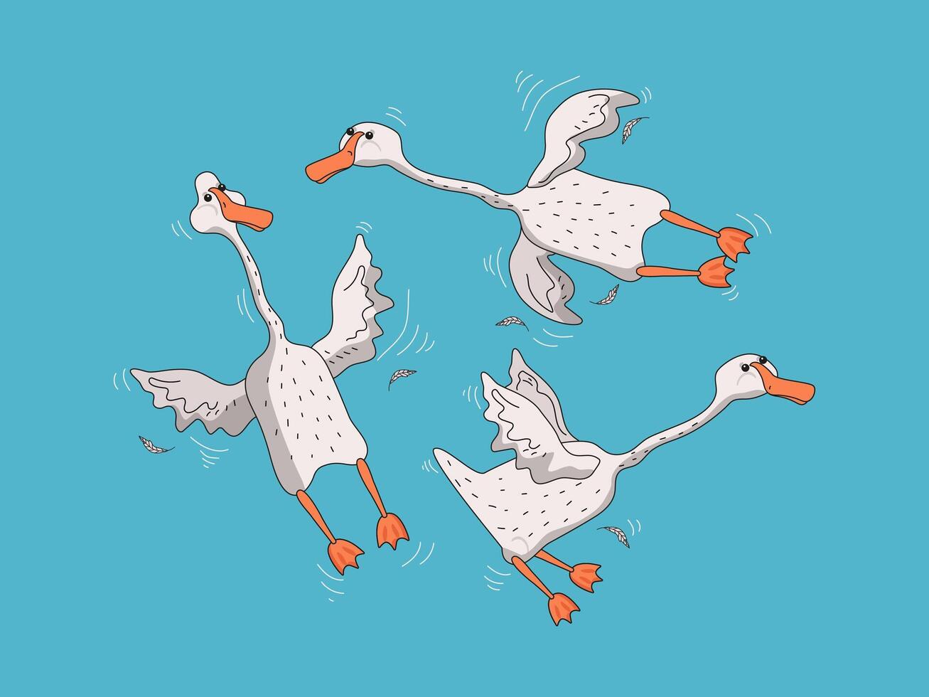 reeks schattig wit ganzen. grappig gans vogelstand in verschillend poseert. vogelstand en veren pictogrammen. vector vlak tekenfilm illustratie Aan geïsoleerd wit achtergrond.