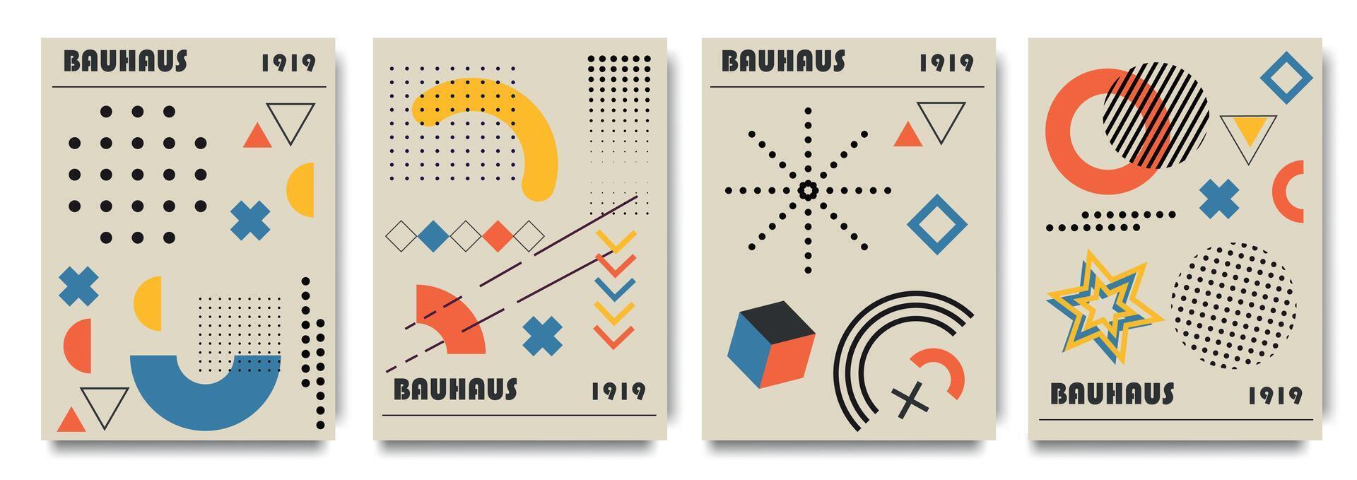 modern bauhaus poster meetkundig abstract vormen. creatief dekt, indelingen of posters concept in modern minimaal stijl voor branding, sociaal media reclame, promo. modieus ontwerp Sjablonen vector