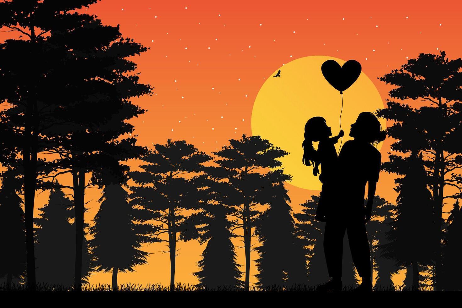 schattig moeder en dochter silhouet vector