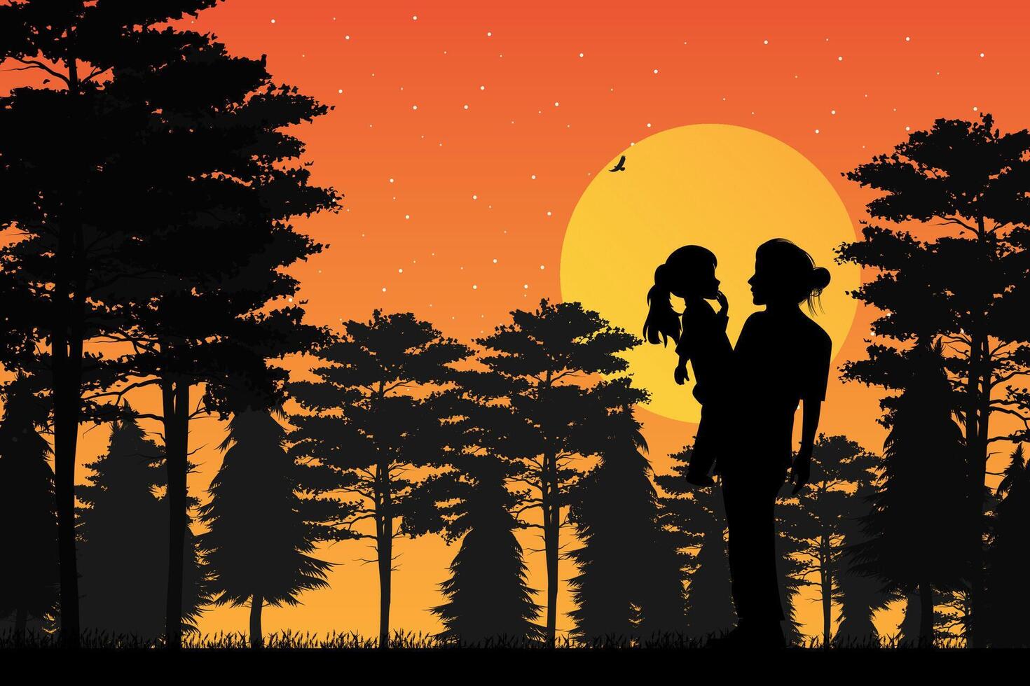 schattig moeder en dochter silhouet vector