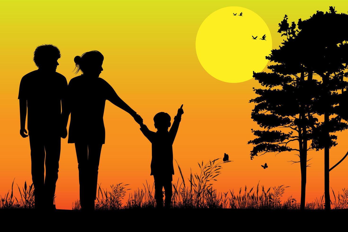 schattig familie silhouet landschap illustratie vector