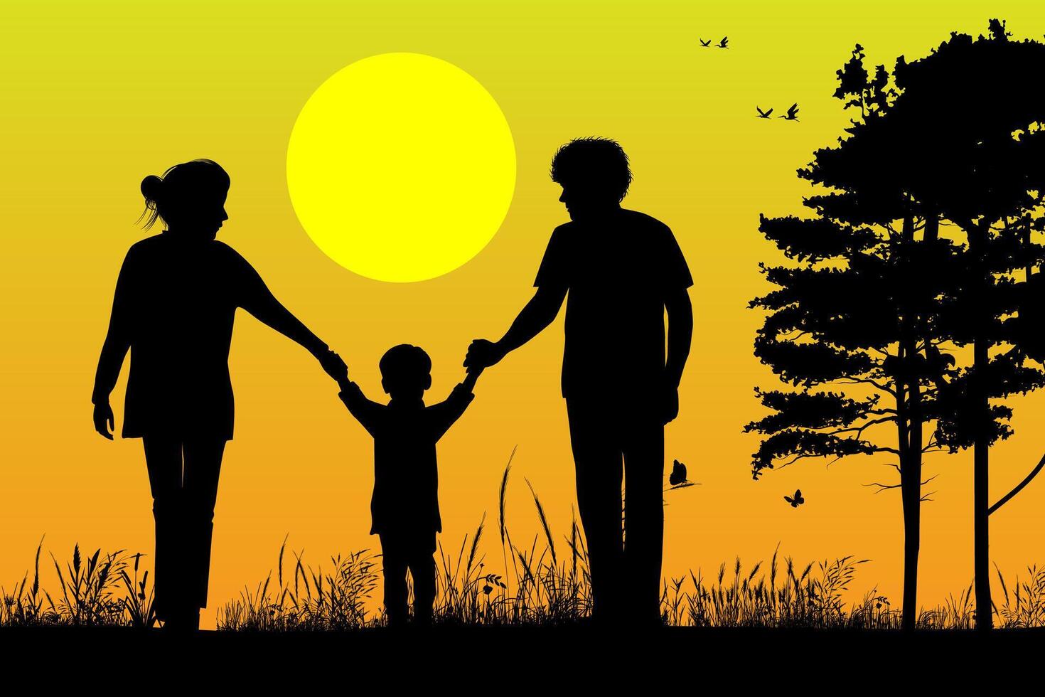 schattig familie silhouet landschap illustratie vector