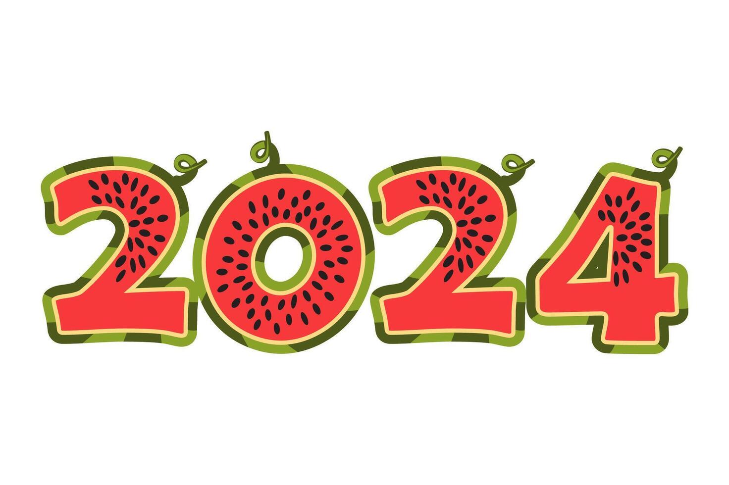 watermeloen 2024 voor kalender ontwerp in vector. tekenfilm 2025 van watermeloen nummers. zomer seizoen. vector