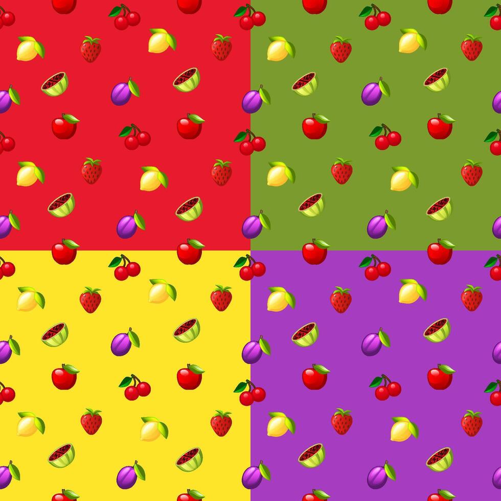 reeks van zomer naadloos patronen met fruit en bessen. vector achtergrond.