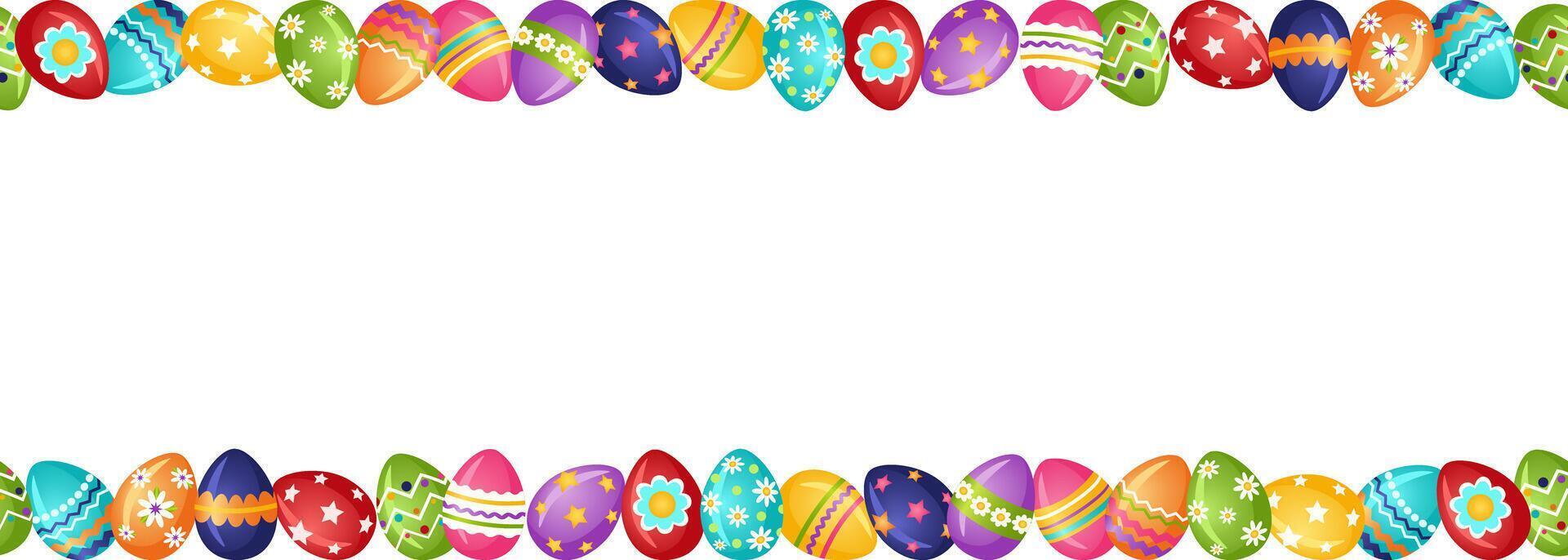 kader gemaakt van kleurrijk helder Pasen eieren. horizontaal naadloos Pasen decor met geschilderd eieren. vector illustratie.