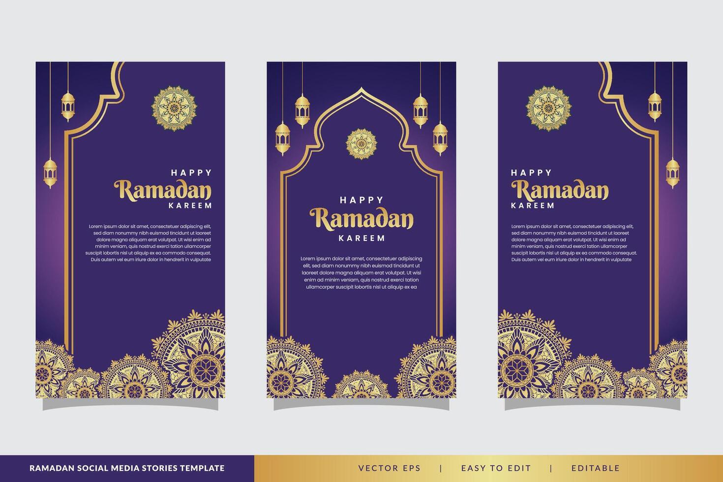 reeks van sociaal media verhalen Ramadan sjabloon. portret Islamitisch achtergrond ontwerp met mandala grafisch vector