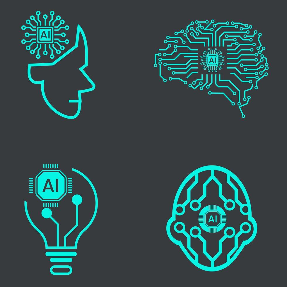 technologie hoofd en idee pictogrammen, zo net zo robot, digitaal, vr, ai, cyber en vector lijn pictogrammen vector klem kunst ontwerp vector illustratie