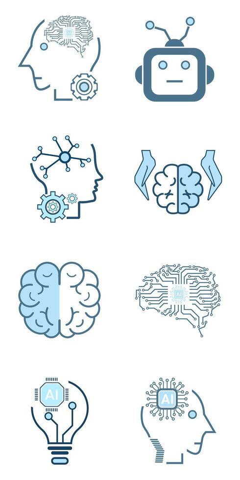 kunstmatig ai pictogrammen verzameling, geïsoleerd bekleed machine ai icoon ontwerp, reeks van technologie brein, cybernetisch, ai vectoren