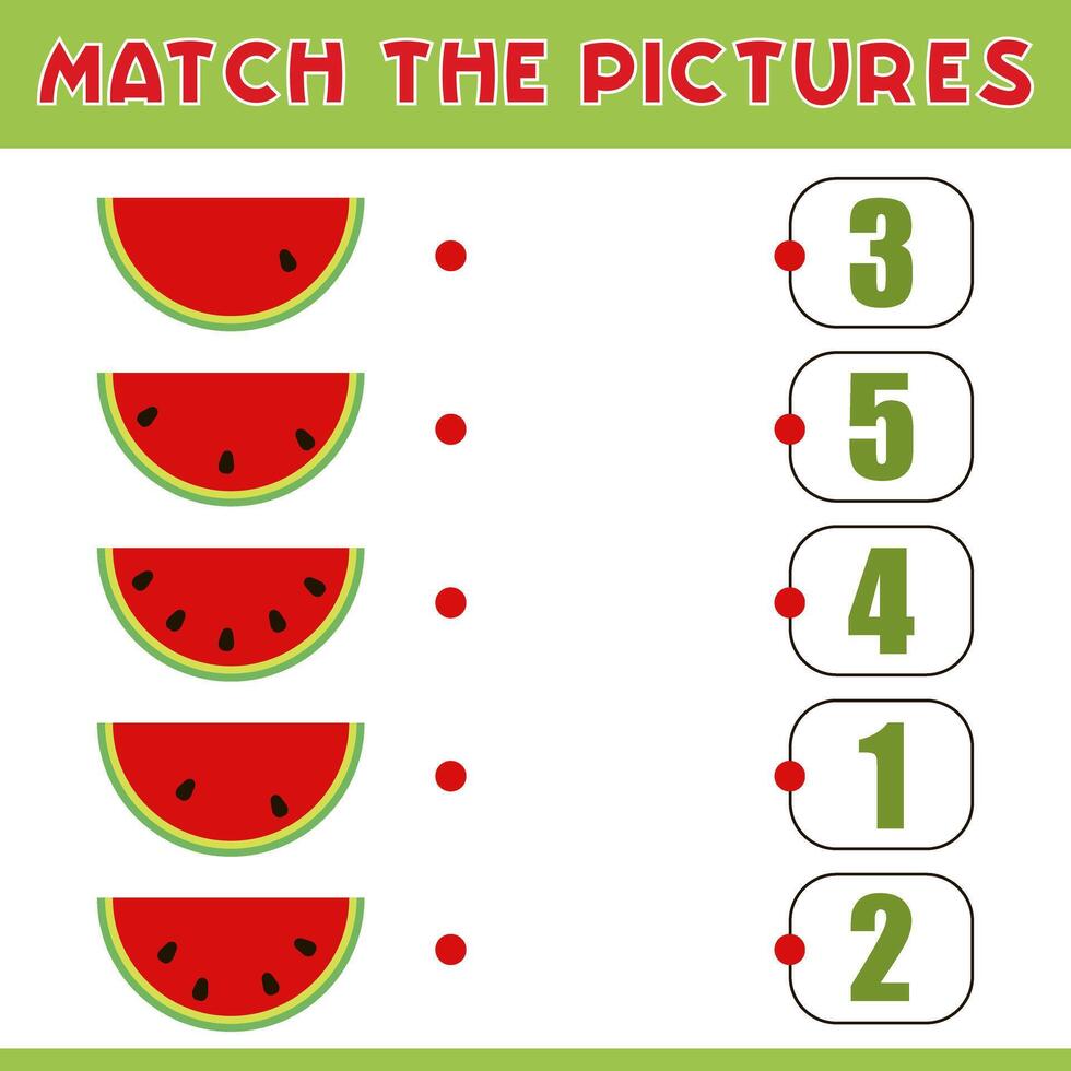 tellen hoe veel zaden zijn in een watermeloen plak. leerzaam tellen spel voor kinderen. vector
