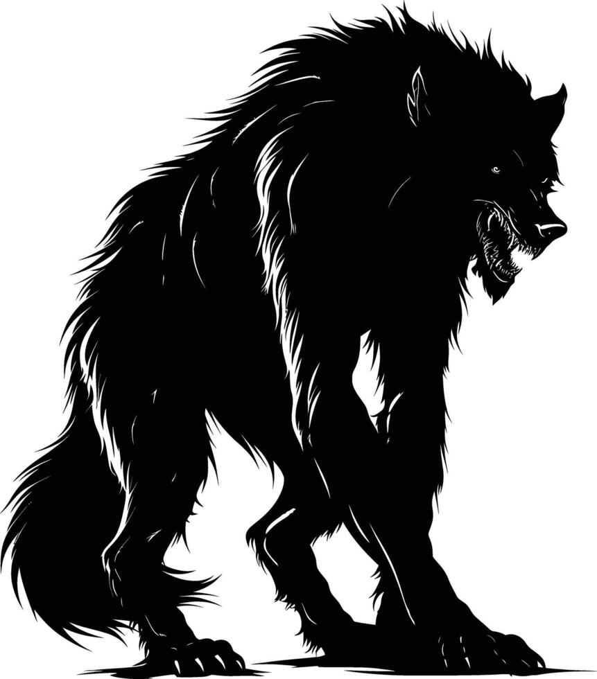 ai gegenereerd silhouet weerwolf of zo nu en dan lycanthrope of Lycan monster zwart kleur enkel en alleen vol lichaam vector