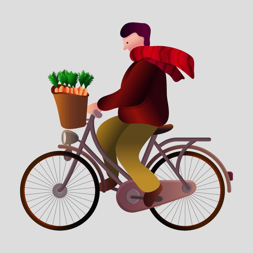 geïsoleerde vectorillustratie van een man die een gezonde activiteit doet door te fietsen vector