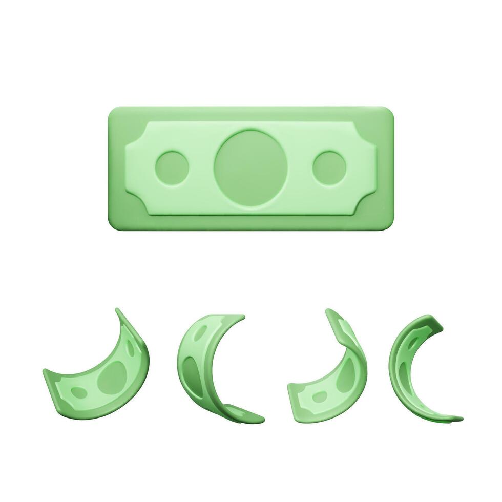 groen papier dollar Opmerking. reeks van 3d realistisch bankbiljet valuta in tekenfilm stijl. reeks van gedraaid papier rekening. vector illustratie