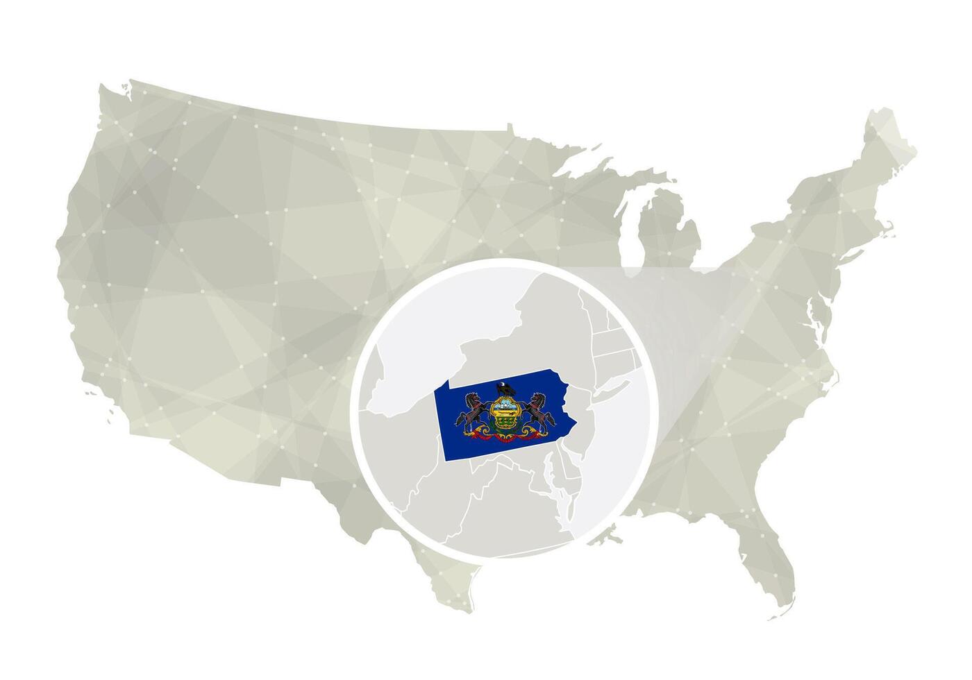 veelhoekige abstract Verenigde Staten van Amerika kaart met uitvergroot Pennsylvania staat. vector