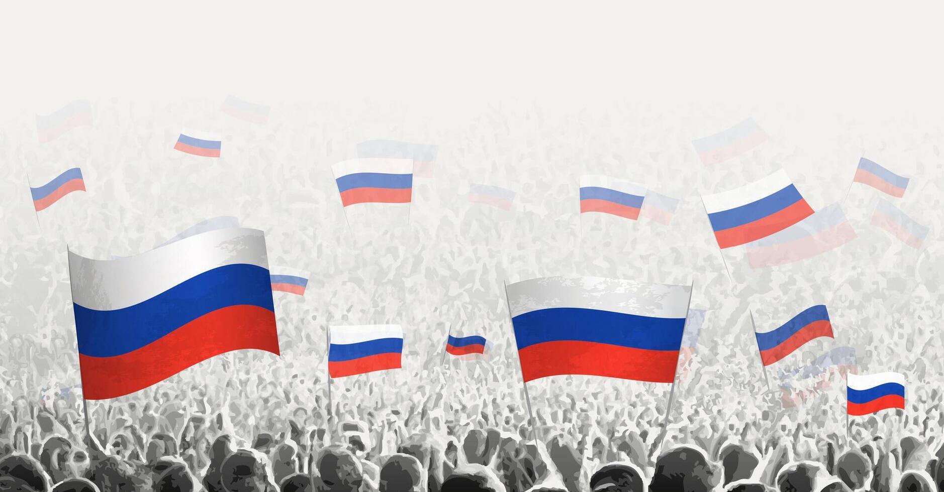 abstract menigte met vlag van Rusland. volkeren protest, revolutie, staking en demonstratie met vlag van Rusland. vector