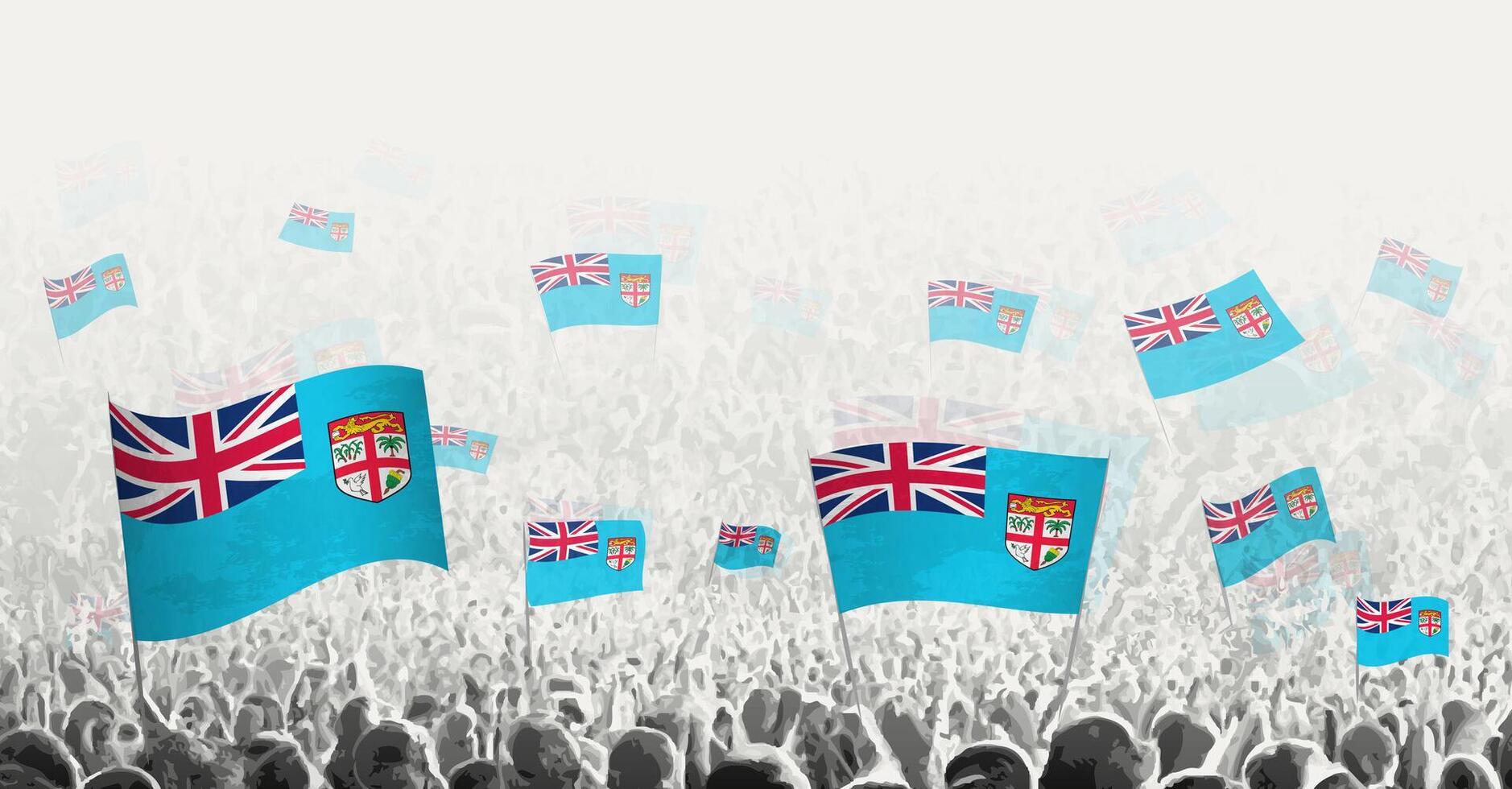 abstract menigte met vlag van fiji. volkeren protest, revolutie, staking en demonstratie met vlag van fiji. vector