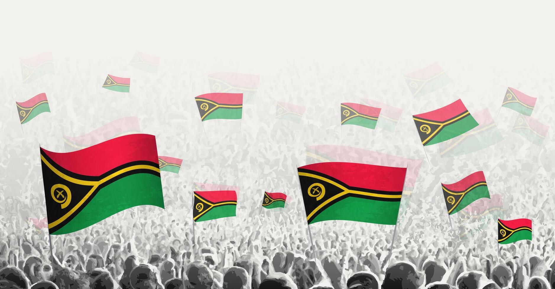 abstract menigte met vlag van vanuatu. volkeren protest, revolutie, staking en demonstratie met vlag van vanuatu. vector