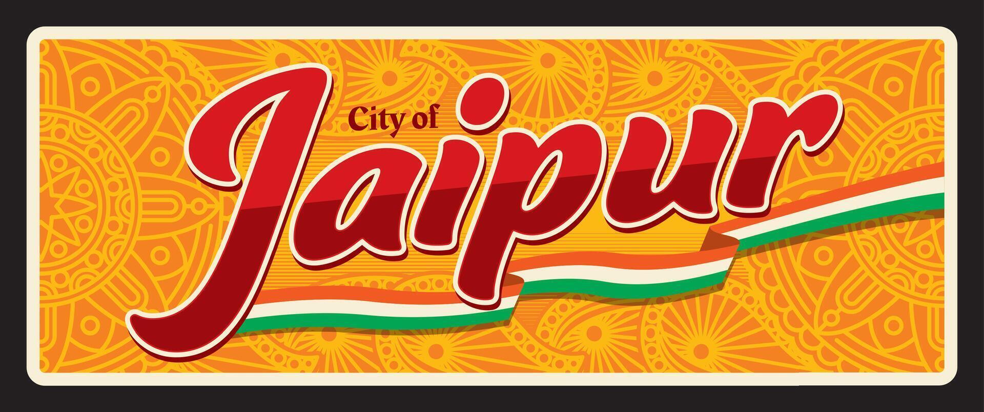Jaipur Indisch reizen bord, blik teken sticker vector