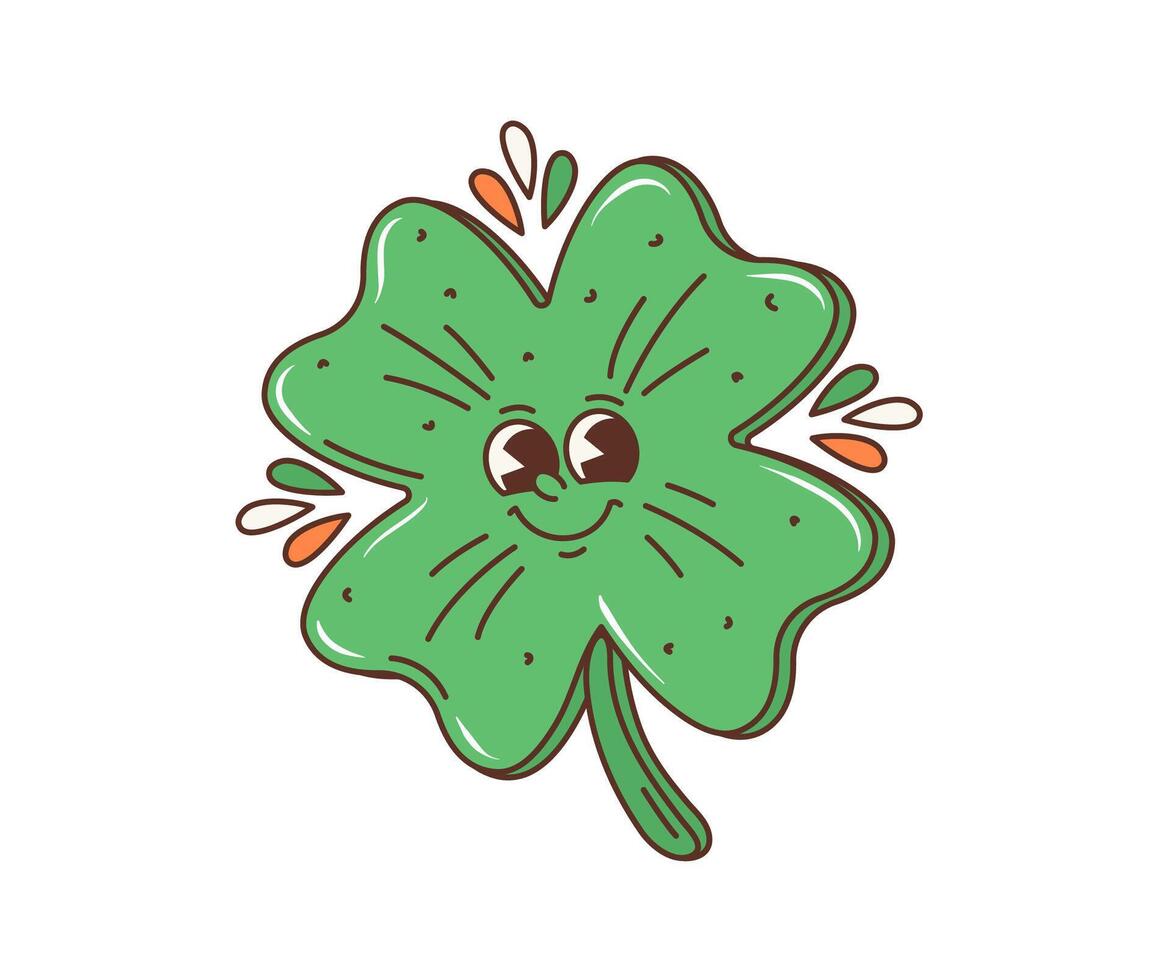 tekenfilm retro groovy groen Klaver emoji karakter vector