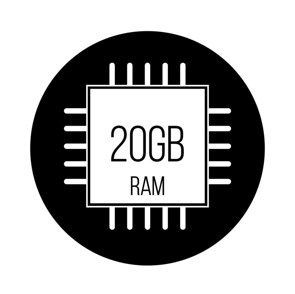 20 nl RAM. computer geheugen ontwerp, intelligent hardware onderdeel. intern RAM geheugen stroomkring vector