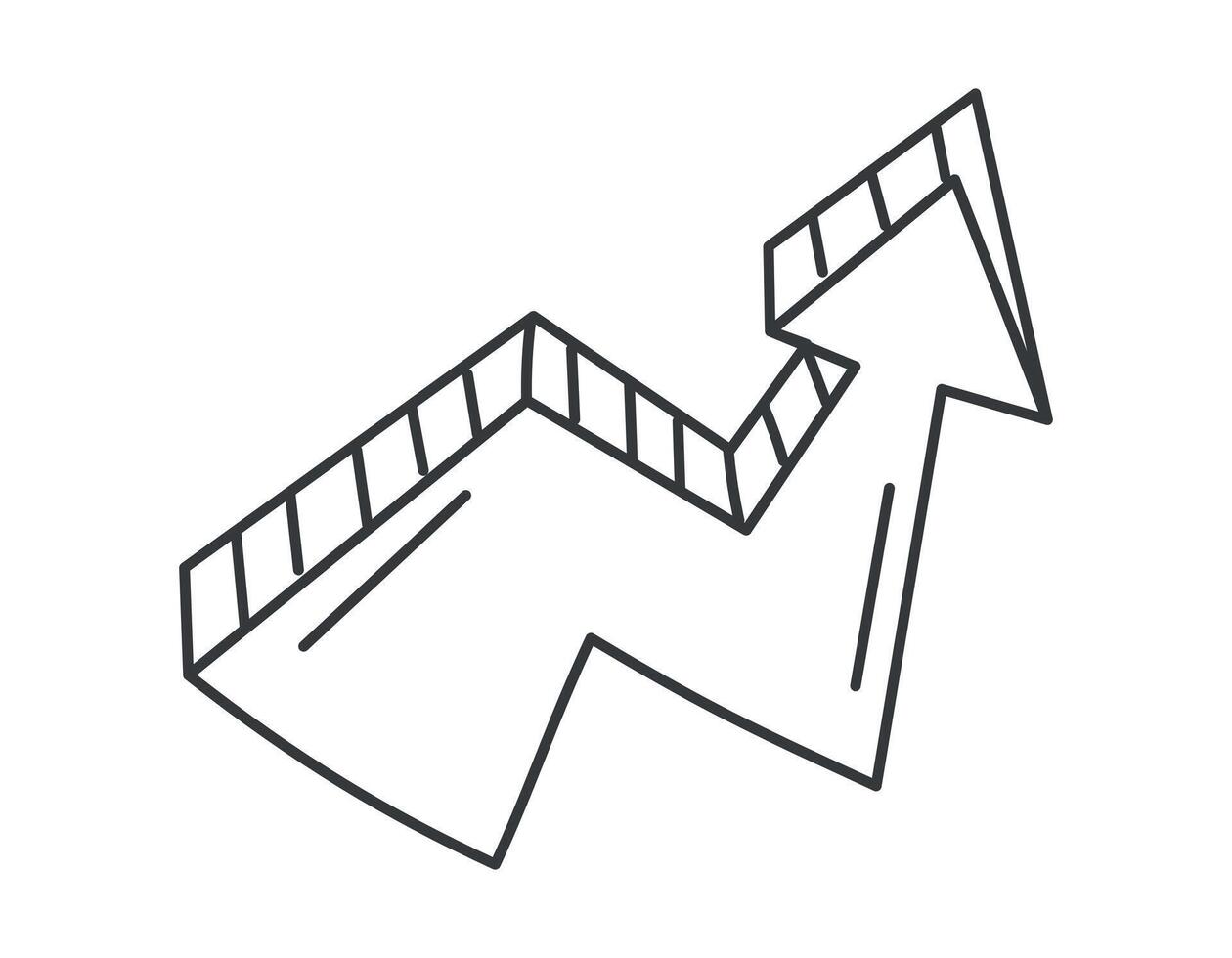 vector geïsoleerd lijn tekening symbool van gebogen pijl.