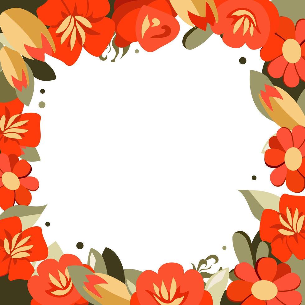 vector plein kader van hand- getrokken bloemen voor woorden en tekst. geïsoleerd rood oranje vignet met tulpen en rozen voor ontwerp, comics en vlak banners