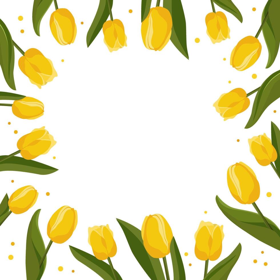 voorjaar plein kader met geel tulpen voor woorden en tekst. vector achtergrond sjabloon met bloemen voor ontwerp, groet kaart, banier, bord, folder, uitverkoop, poster