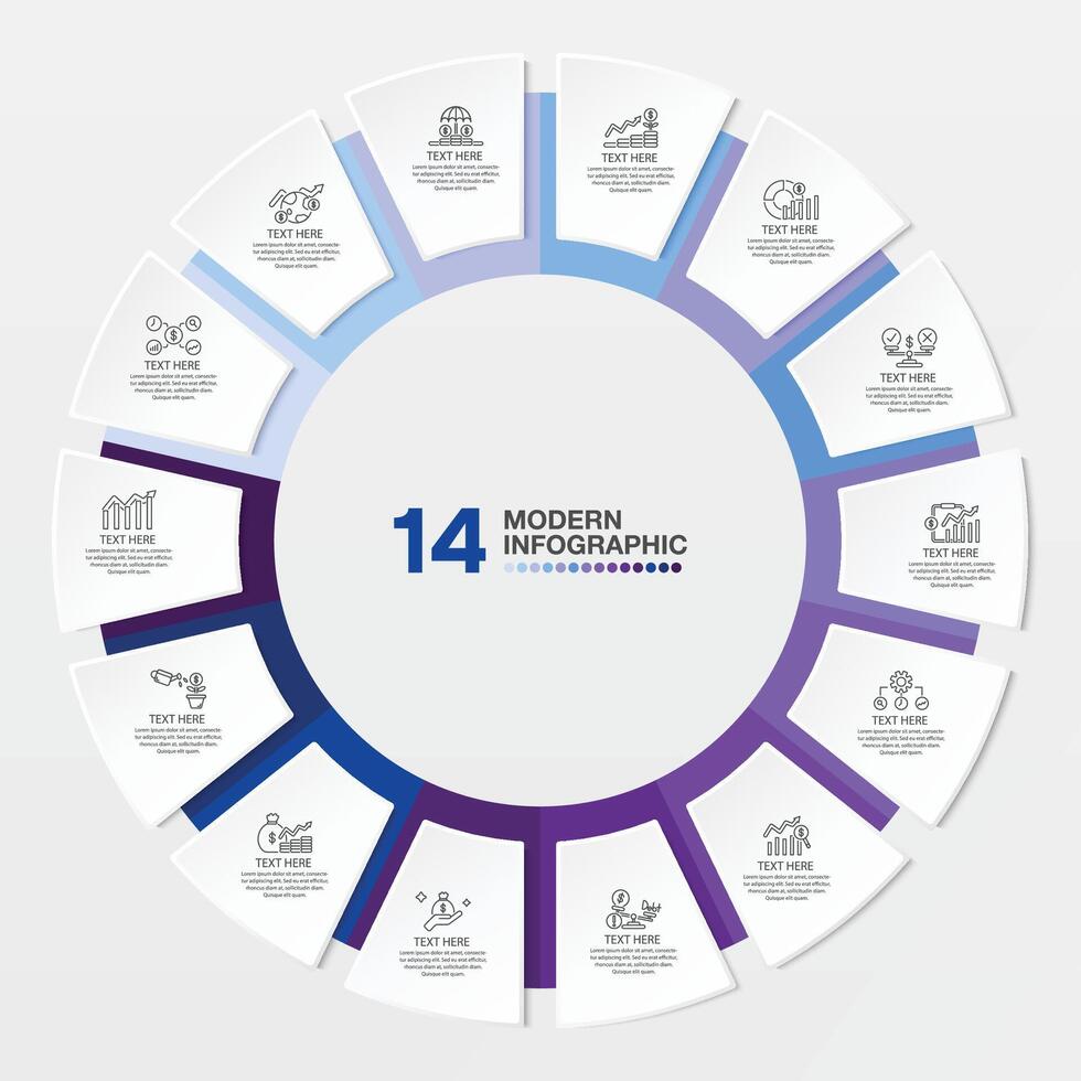 blauw toon cirkel infographic met 14 stappen, werkwijze of opties. vector