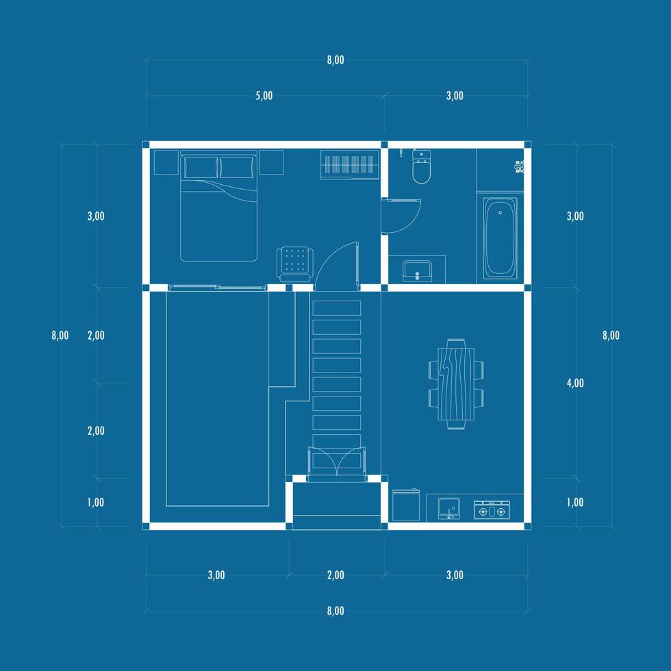 verdieping plan blauwdruk, figuur van de aantekeningen maken schetsen van de bouw en de industrieel skelet van de structuur en dimensies. vector eps 10