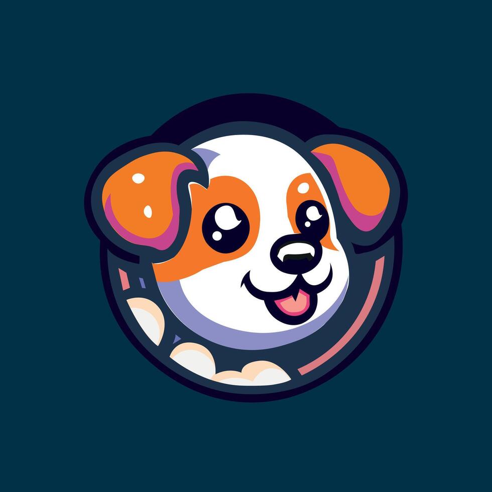 glimlachen hond logo Aan een donker blauw achtergrond. geschikt t-shirt ontwerp. vector