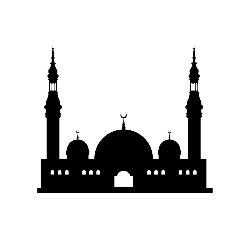 vlak moskee silhouet vector illustratie. Islamitisch moskee gebouwen in silhouet voor achtergrond element ontwerp. moslim moskee silhouet. Ramadan Ramadhan kareem. eid mubarak.