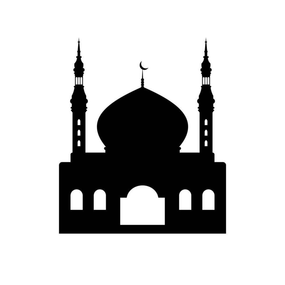 vlak moskee silhouet vector illustratie. Islamitisch moskee gebouwen in silhouet voor achtergrond element ontwerp. moslim moskee silhouet. Ramadan Ramadhan kareem. eid mubarak.