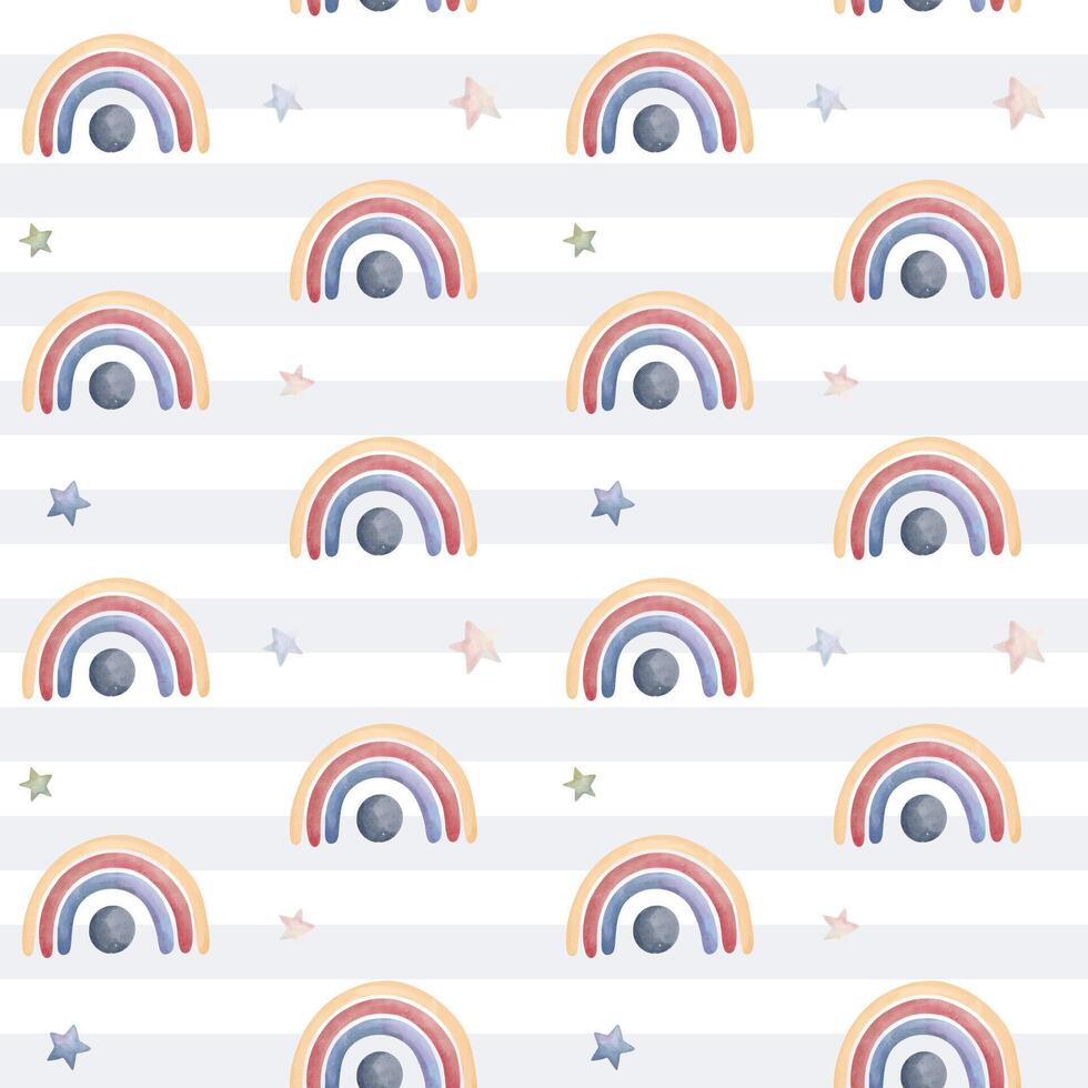 schattig kinderachtig behang. naadloos patroon met regenboog en sterren. waterverf achtergrond in pastel kleuren vector