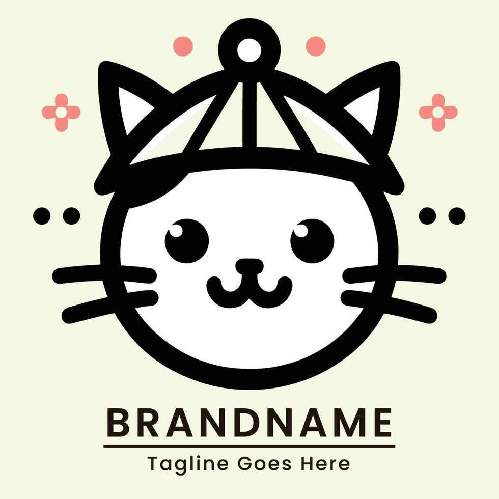 wit kat vervelend hoed logo gemakkelijk en vlak Japans blij stijl schattig wit en roze logo voor branding vector