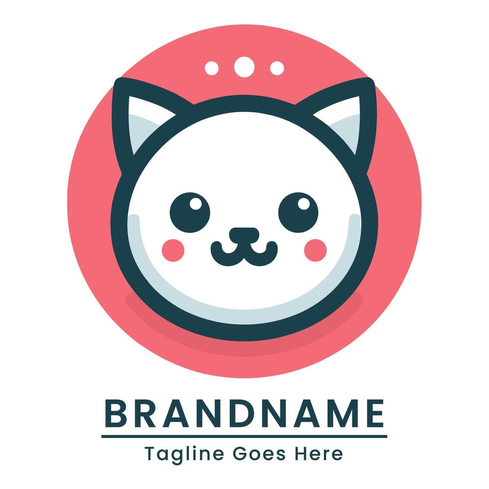 wit kat hoofd logo roze thema gemakkelijk en vlak zacht kleur roze schattig wit logo voor blij branding vector