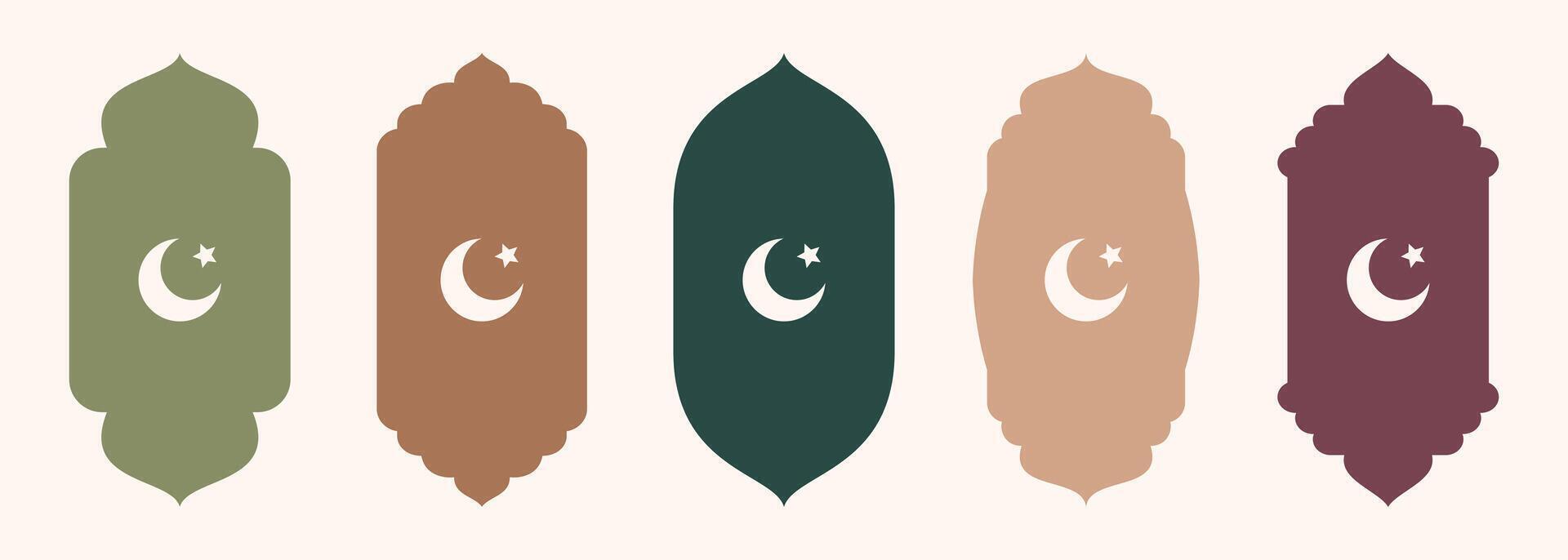 Islamitisch vorm van deur of venster silhouet Arabisch boog. verzameling van patronen in oosters stijl. kaders in Arabisch moslim ontwerp voor Ramadan kareem. vector moskee poort vorm geïsoleerd Aan achtergrond.