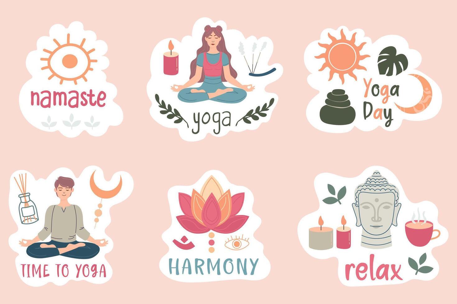 yoga stickers concept met belettering. insigne, etiket met belettering vector