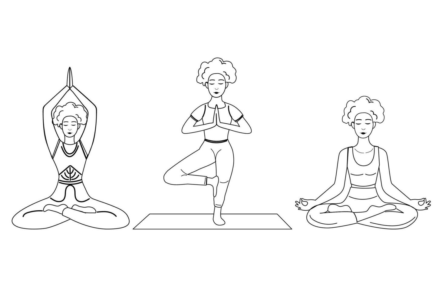 reeks schets van vrouw in yoga houding vector