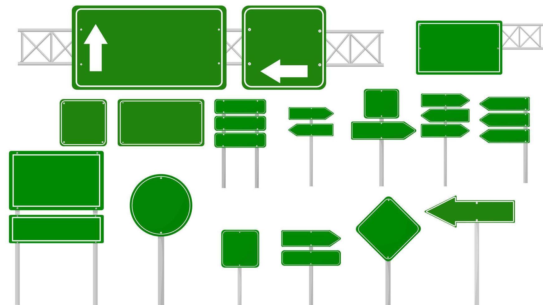 weg groen verkeer tekens set. blanco bord vector