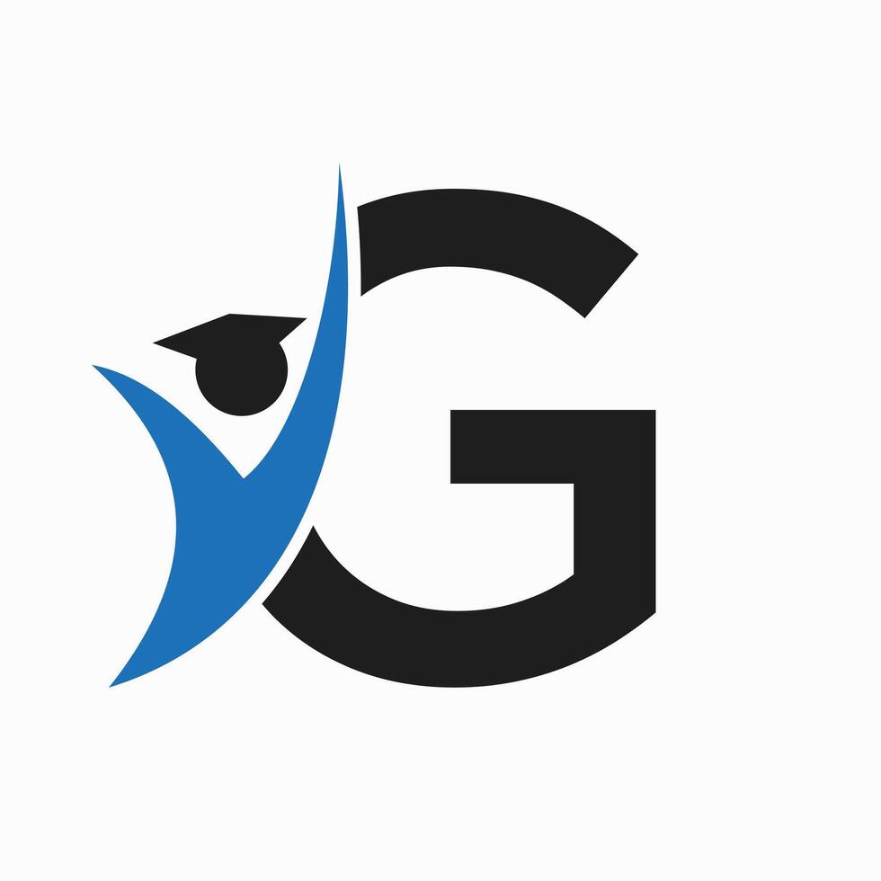 onderwijs logo Aan brief g met diploma uitreiking hoed icoon. diploma uitreiking symbool vector