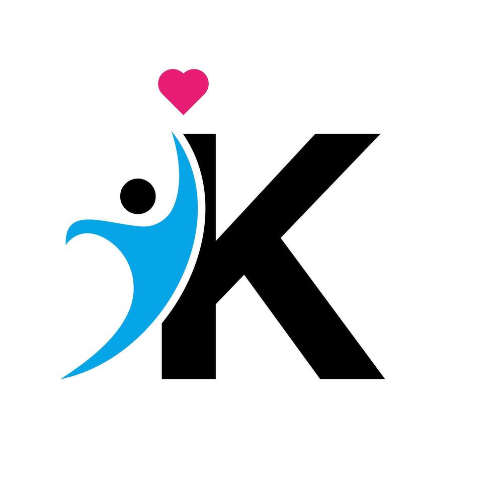 Gezondheid zorg logo Aan brief k liefde, hart symbool. liefdadigheid logotype vector