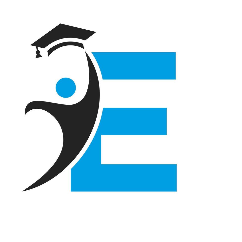 onderwijs logo Aan brief e met diploma uitreiking hoed icoon. diploma uitreiking symbool vector