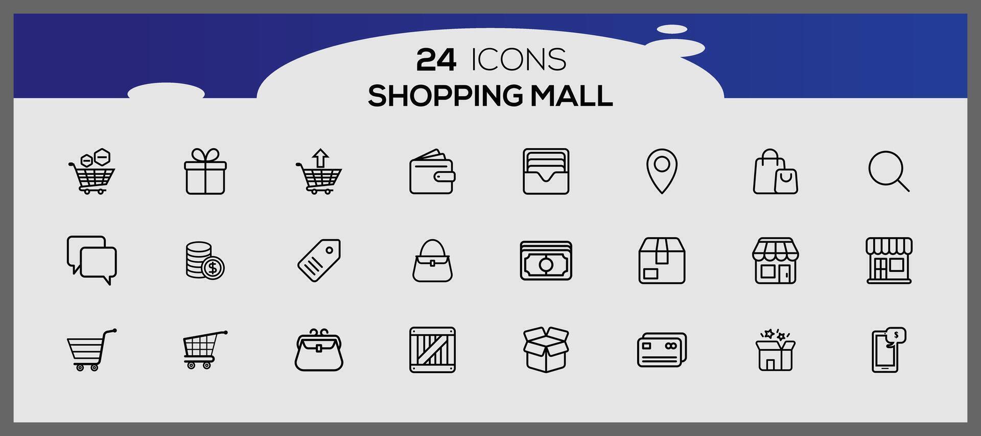 supermarkt minimaal pictogrammen set. e-comerce icoon verzameling. boodschappen doen pictogrammen. vector