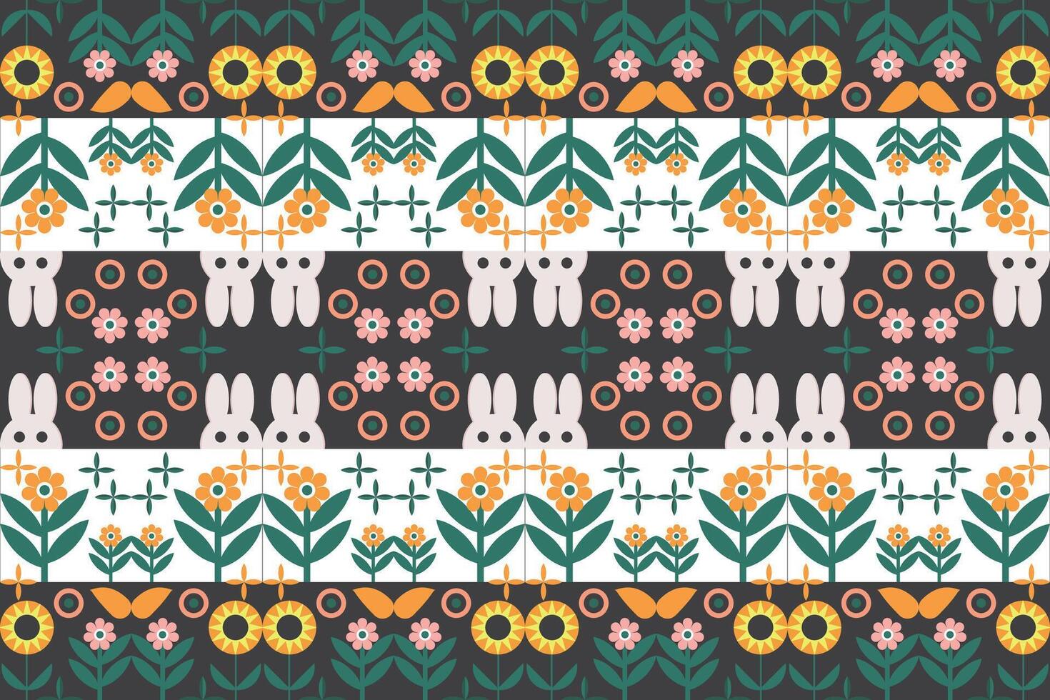 meetkundig patroon met bloemen en bladeren ontwerp oranje groen geel grijs ontwerp voor afdrukken textiel tapijt vector