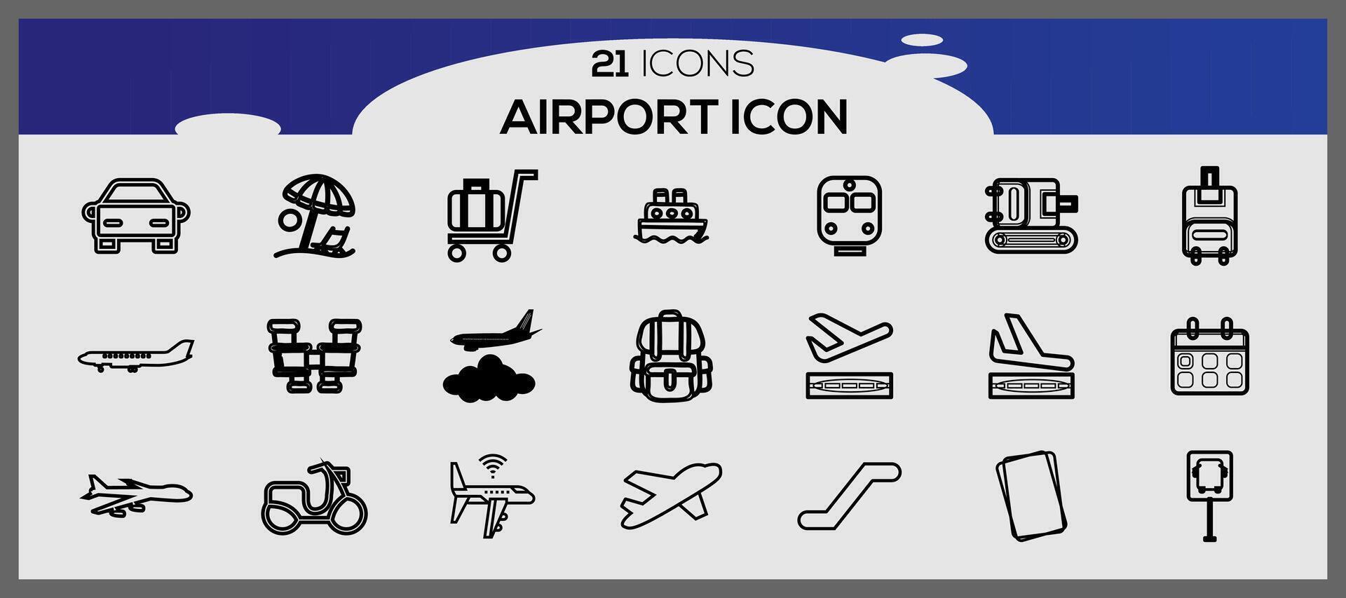 luchthaven pictogrammen verzameling. reizen vector pictogrammen voor gebruiker koppel ontwerp. luchthaven icoon set.