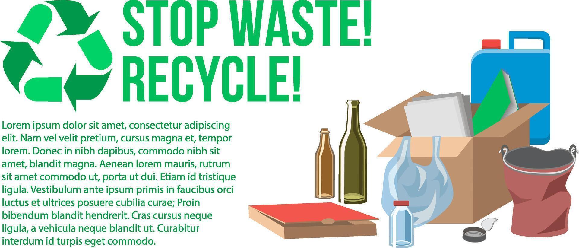 verspilling beheer vector illustratie. hou op verspilling recycle vuilnis sorteren banier met kopiëren ruimte