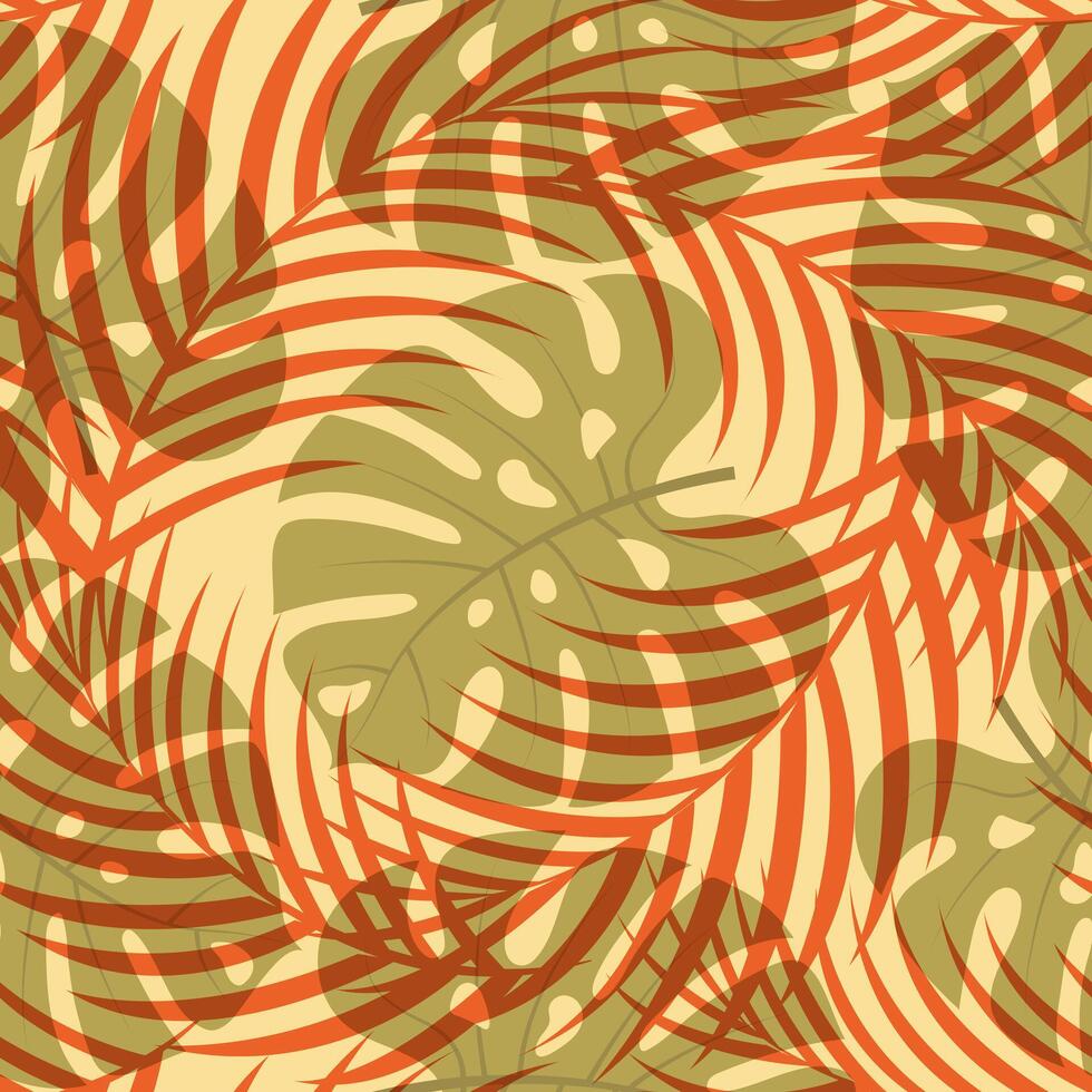 naadloos patroon met hand- getrokken tropisch bladeren Aan beige achtergrond. vector
