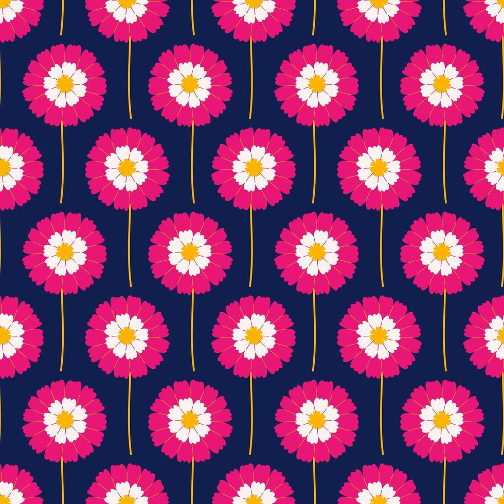 naadloos patroon met roze bloemen Aan een donker achtergrond. zomer bloemen vector illustratie. helder voorjaar botanisch afdrukken, modern stijl ontwerp