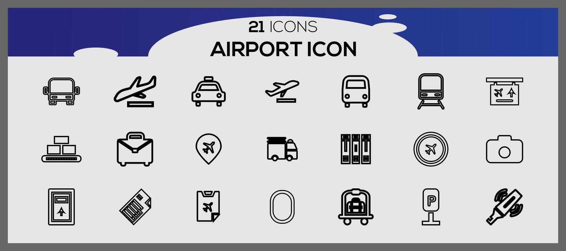 luchthaven pictogrammen verzameling. reizen vector pictogrammen voor gebruiker koppel ontwerp. luchthaven icoon set.